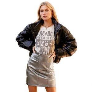 Free People Metallic Silver Vegan Leather Mini Skirt